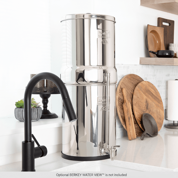 Imperial Berkey displayed on kitchen countertop with a berkey water view spigot