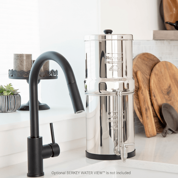 Travel Berkey gravity-fed water filter in a compact kitchen